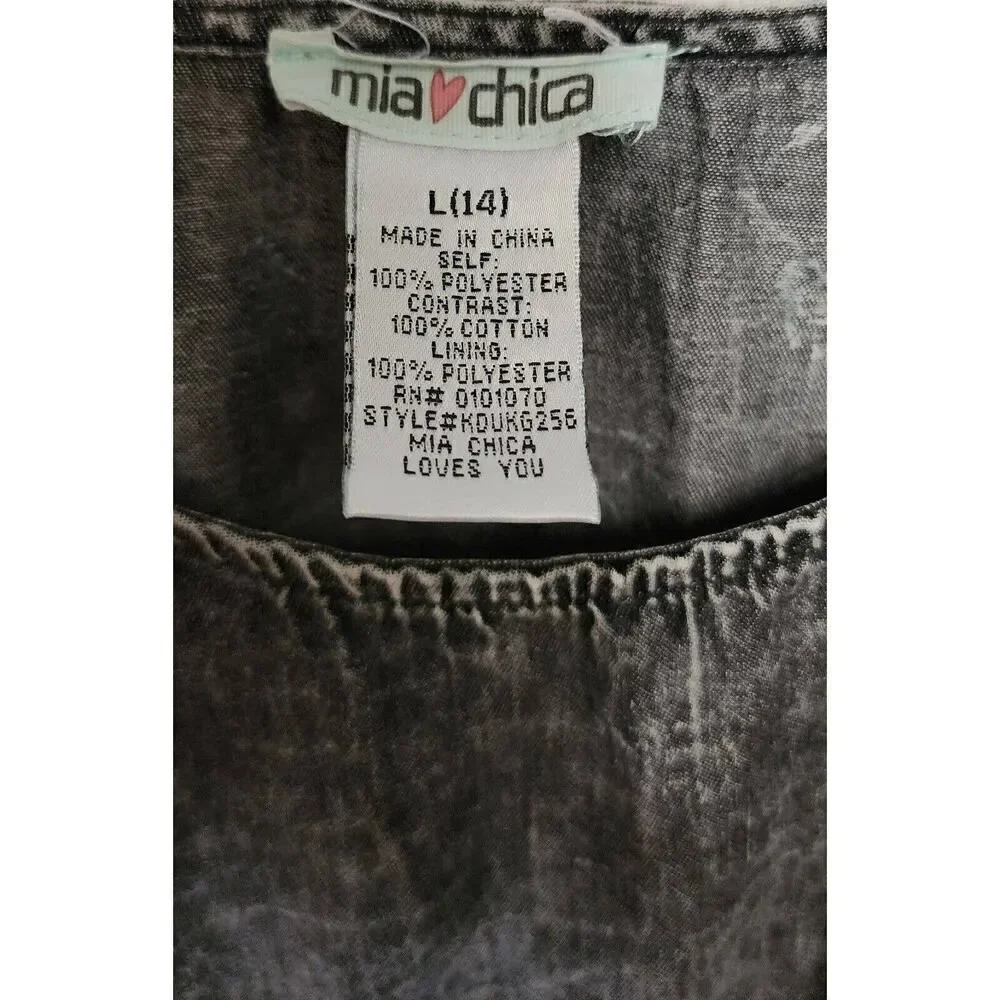 Girls Mia Chica Low High Denim & Chiffon Sleeveless Multicolor Dress Size L-14